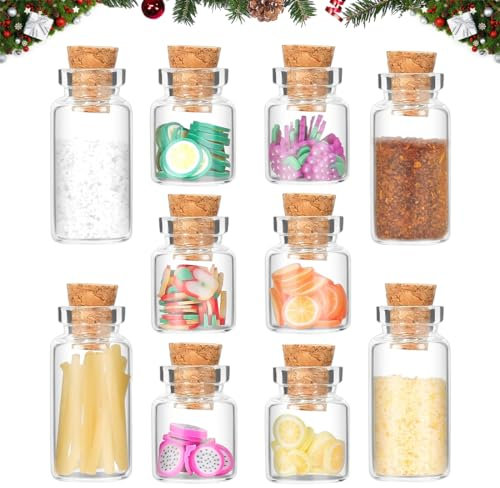 Miniatur Puppenhaus Zubehör, Miniatur Lebensmittel Puppenhaus, Puppenhaus Küchenzubehör Wichtel Zubehör Weihnachten Deko 4 Miniatur Gewürze Glasflasche und 6 Miniatur Fruchtscheiben Glasflasche