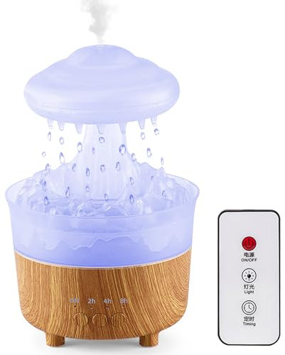 Cloud Luftbefeuchter Regentropfen Luftbefeuchter Mini mit Fernbedienung 20 dB Geräuschpegel für einen erholsamen Schlaf 7 Farben Nachtlicht zur Auswahl leicht zu reinigen für Büro Yoga (Weiß)