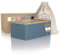 LARS NYSØM Bread Box I Metal bread box with linen bag for long lasting freshness I Baked goods Bin with bamboo lid usable as cutting board I 13.4x7.3x5.3In (Stone Blue)