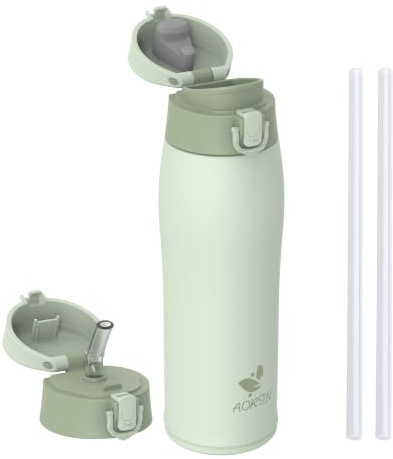 AORIN Trinkflasche Edelstahl Isolierflasche Thermosflasche 500/750/950ml | 2 auslaufsichere Deckel mit Strohhalm, hält kalt und heiß, BPA-freier 18/8 Edelstahl, ideal für Sport, Schule und Alltag