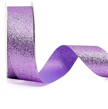 AOKSUNOVA Schleifenband Breit Metallic Geschenkband Hochzeit Glitzer Geschenkbänder Glänzend Glitzerband 2,5cm x 22,8m Lila