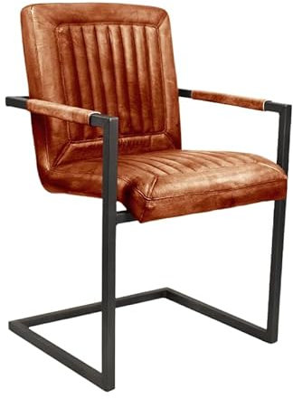 Esszimmerstuhl aus Leder - Büffelleder Esszimmerstühle mit Armlehne (Vintage, Cognac)