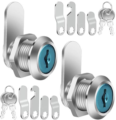 Lot de 2 serrures de boîte aux lettres - 16 mm - Avec 4 plaques de serrure différentes - Serrure de boîte aux lettres - Serrure à came - Serrure à levier pour boîtes aux lettres, portes d'armoire