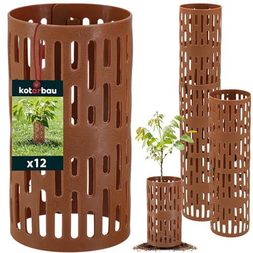 KOTARBAU® Baumschutz Wildverbiss 12er Set 20 cm Braun Kunststoff Rindenschutz Pflanzen und Baumstammschutz Schutz Stammschutz für Bäume Verbissschutz für Bäume Baummanschetten Baumschutzhülle Baumscho