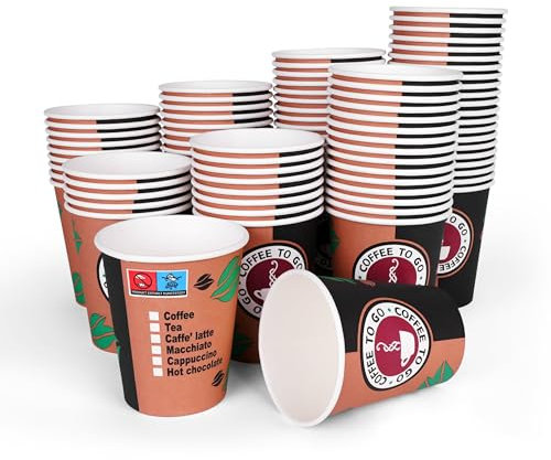 Inoverse 200 stück Pappbecher, Einweg Coffee to Go Becher - 480ml, Kaffee to go Becher Pappe, 16oz Trinkbecher für Tee, Einwegbecher, Papierbecher, Kaffeebecher to go, Kaffeetassen, Ø 90 mm