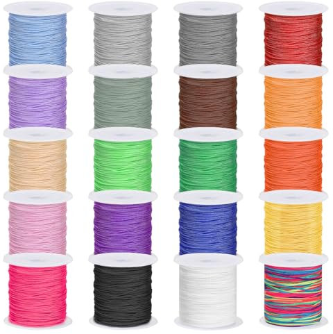 Cimeton 20 Rolls 20M Nylon String for Bracelets, Colorful Nylon Beading Thread, Lanyard String Chinese Knotting Cord Nylon Bracelets Silky Satin Cord Nylon String for Jewelry Making