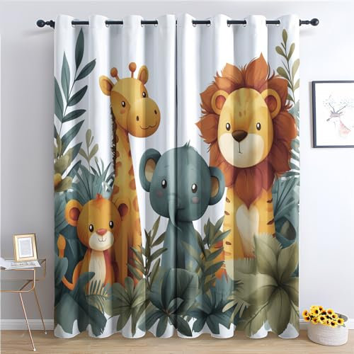 SZLYZM Vorhänge Waldtiere, Verdunkelungsvorhang 2er Set - Vorhang Blickdicht Kind Junge Mädchen Muster, Thermovorhang für Deko Wohnzimmer Schlafzimmer Kinderzimmer, Gardinen mit Ösen 175x140 cm (HxB)