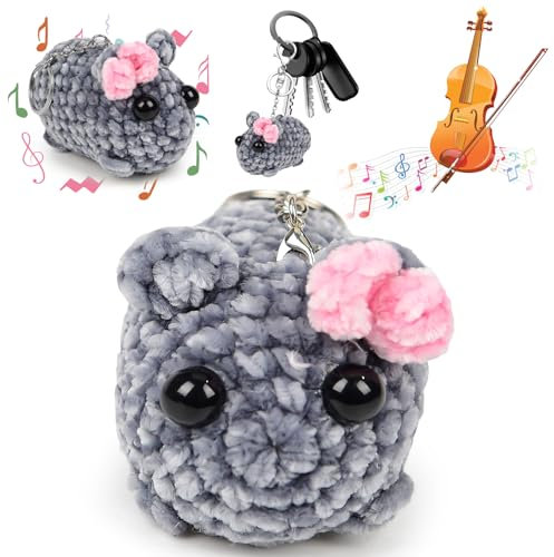 Vibbang Hamsti Schlüsselanhänger, Sad Hamster mit Sound, Sad Hamster Meme Plüschtier, Trauriger Hamster Schlüsselanhänger, Handgefertigte Hamster-Strickpuppe, Sad Hamster Häkel Puppen Kinder