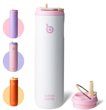 Bottle Bottle Insulated Water Bottle 700ml(24oz) with Straw and Lid Stainless Steel Sports Travel Gym Water Bottles Metal Drink Flask with Handle for Man and Women (Snow)