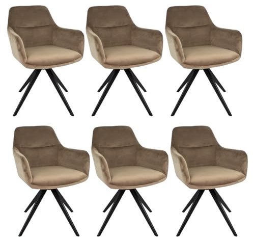 Kick Collection 6er Set Esszimmerstühl Tom - Taupe - Modern und Hochwertig - Velvet stof - Erhältlich in vielen Farben