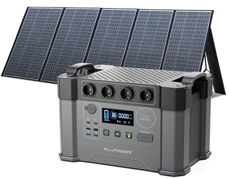 ALLPOWERS S2000Pro Station électrique portable 1451Wh avec panneaux solaire pliables de 400W, générateur solaire avec contrôleur MPPT, 1 heure pour charger à 80%, 4 prises CA 2400W,camping-car, balcon