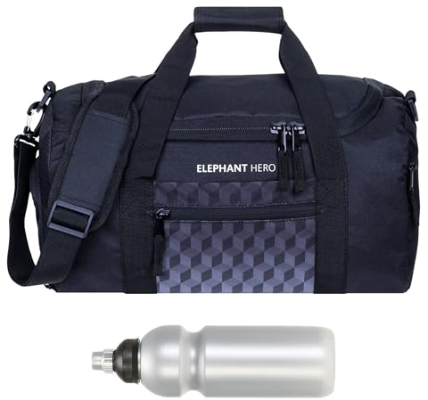Elephant Sporttasche Kinder Hero Cube 12867 Black Cube +f | Tasche klein Jungen Mädchen Hero Signature mit Schuhfach Sport medium Schule Fitness Bag + Trinkflasche