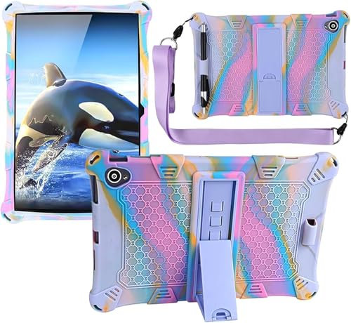 Hybrid Case, Universal Silicone Case for 10.1 inch tablet, Colorful Purple Case for P30HD、M40 SE with Pen Shoulder Strap (Purple)