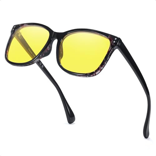 Myiaur Polarisiert Nachtsichtbrille für Damen Mit Gelbe Linse Anti-Blendung Einteilige Nasenpads für Klareres Sehvermögen Stilvolle Quadratische Rahmen