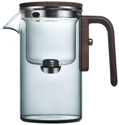 KKwercv Hexerei Teekanne, verzauberte Teekanne mit Druckkontrolle, Magische Teekanne mit Teesieb, 2-in-1 Magische Teekanne für losen Tee, Magische Teekanne aus Glas mit Holzgriff