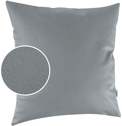 Kissenbezug Kunstleder Dekokissen Sofakissen Leder-Kissenbezüge Kissenhülle Kissen KUMO Hellgrau 40x40cm ohne Füllung