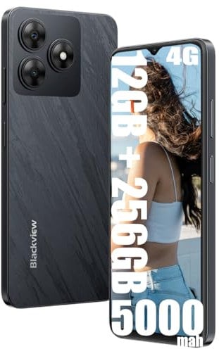 Blackview WAVE 8 Android 14 Mobile Phones,12GB+256GB/TF2TB Sim Free Unlocked, 5000mAh 10W fast, Octa-Core, 6.56'' HD+ Screen, 8MP+13MP, Dual SIM Smartphone, 3 Cards Slots, Face Unlock -Black
