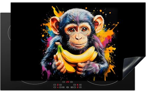 KitchenYeah© Induction Hob Cover Protector Mat 20.5x35.9 / 91.2x52 cm Kitchen Universal Ceramic Covers for Electric Cookers Vinyl Monkey - Graffiti - Colourful - Bananas - Modern