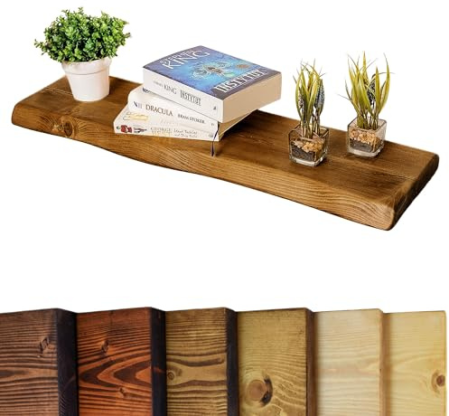 Waney/Live Edge Chunky Rustic Floating Shelf 9x2, Tudor Oak, 40cm