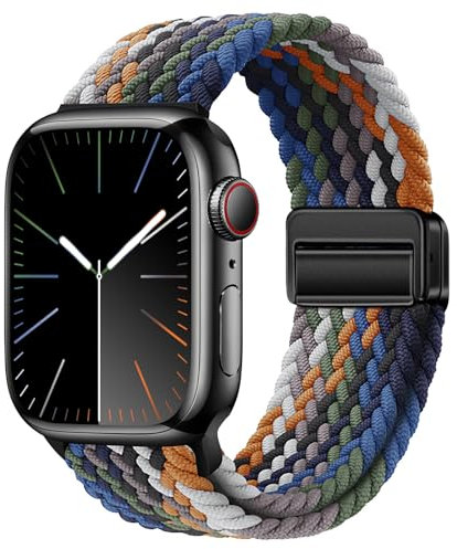 Compatible with Apple Watch Strap 42mm 41mm 40mm 38mm Women, Elasticated Magnetic Nylon Strap Band for IWatch Series 10/9/8/7/6/5/4/SE/SE 2 Camoflag