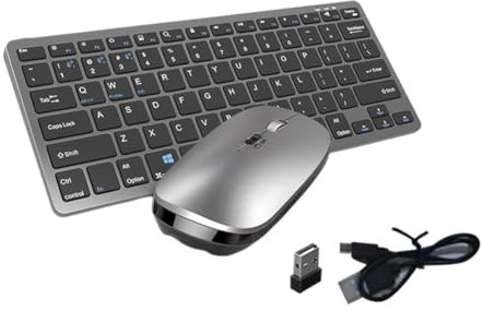 Qusedwey Wireless Keyboard and Mouse Kit Rechargeable 2.4G Blue Tooth Combination Keys for IOS/Android/Keyboard Easy Install Easy to Use Gray