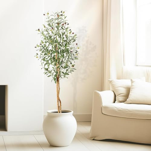 Litake Künstlich Olivenbaum 210cm mit Weißem Topf,Grün Pflanzen Groß Kunstpflanze Olivenbaum,Deko für Zuhause, Schlafzimmer, BüRo, Garten,Wohnzimmer