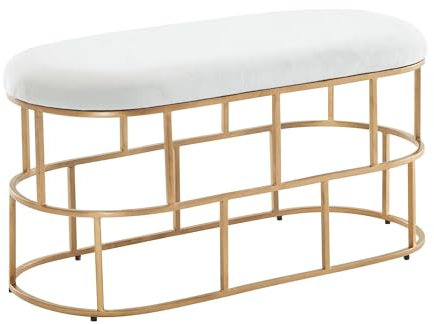 Sitzbank Samt Weiß/Gold 90x46x38 cm Flur Polsterbank mit Metallgestell | Design Bettbank Schlafzimmer | Flurbank Garderobenbank Modern