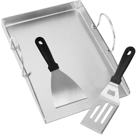 30x40 cm Edelstahl Grillplatte für Männer Frauen, mit 2 Grillspachtel Set, Universal Plancha für Holzkohlegrill und Gasgrills, Grillplatte für 4mm Dickem Edelstahl BBQ mit Abnehmbar Griffen