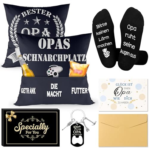 Rebundex Bester Opa Geschenk Vatertagsgeschenk für Opa Geschenk Geburtstag Vatertag Socken Schlüsselanhänger Grußkarten Kissenbezug 45x45