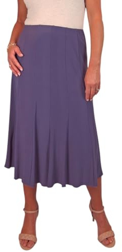 Women's Elasticated Waist Smart Panelled 32 Midi Skirt Purple 10-22 (XL)