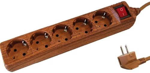 Base múltiple 5 Tomas con Interruptor 1,5 m Cable Acabado Madera marrón 3680W 16A 250V~ con Toma Tierra Lateral Interruptor Luminoso