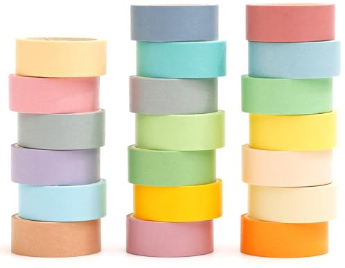 YUBX 20 Rollen Washi Tape Set Regenbogen Masking Tape, Dekorative Washi Tape Kinder Klebeband Bunt für Heimwerker, Dekoratives Handwerk, Geschenkverpackung, Scrapbook