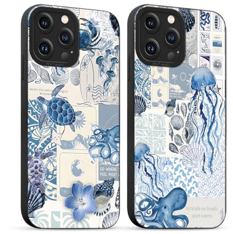 Krdvekm 2 Stück für iPhone 13 Pro Hülle 6,1'' Summer Collage Handyhülle Aesthetic Motiv Muster Design, Weiche Bunt Silikon TPU Bumper Ultra Dünn Kameraschutz Schutzhülle Mädchen Case, Schildkröte