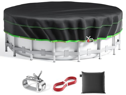 14 Ft Round Pool Cover, Solar Cover for Above Ground Pools, Heavy Duty Swimming Pool Cover Protector with Winch and Cable, Strong Tear Resistant Winter Pool Cover Ideal for Waterproof and Dustproof