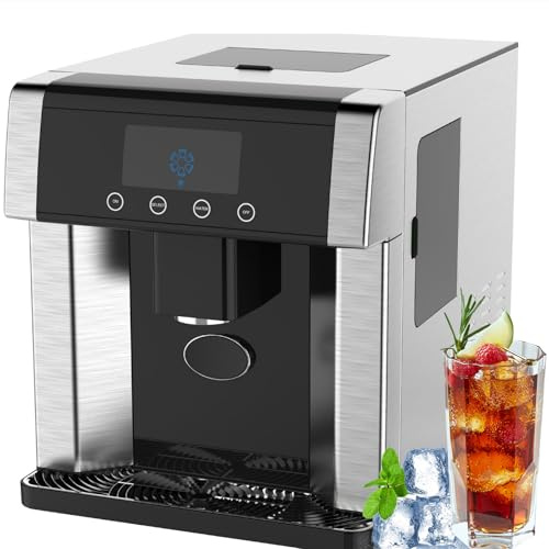 Ice Maker Cube and Cold Water Dispenser, 15KG/24H, Dual Water Inlet, 3 Ice Sizes, LCD Display, Compact and Efficient for Home Use