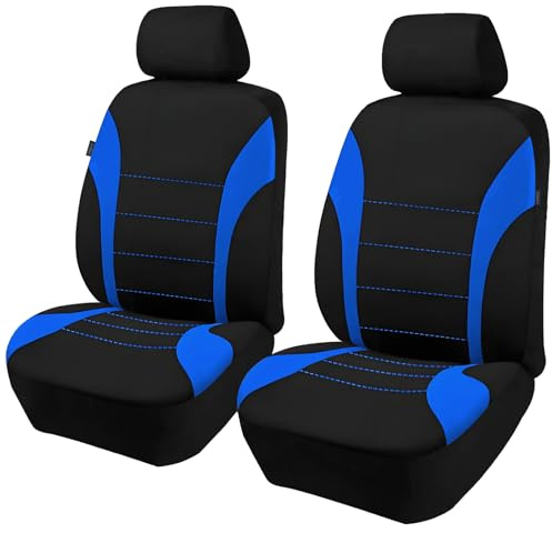 2 Stück Autositzbezüge für Vordersitze, Atmungsaktiv Autositzschoner (Blau) | Airbag-kompatibler Vordersitzbezug, Universal Auto Schonbezug Vorne Komplettset Autozubehör für PKW SUV Fahrzeuge