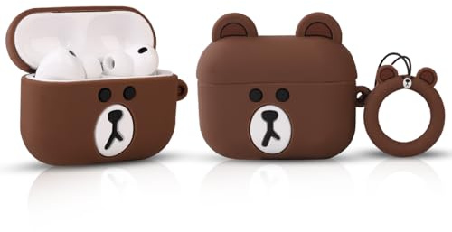 LEWOTE Kompatibel mit Apple Airpods Pro 3 Case schützende lustige Nette Slim Cartoon Cover Abdeckung mit Schlüsselbund (Small Brown Bear)
