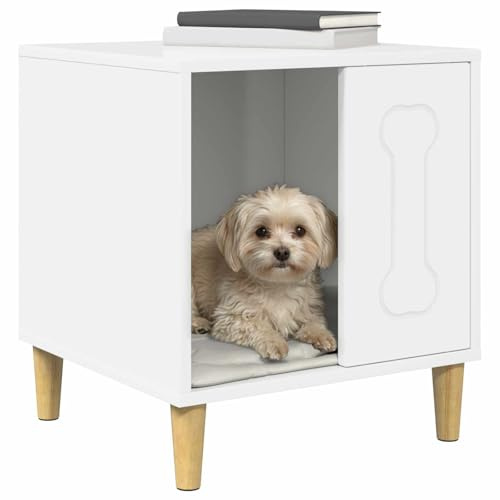 vidaXL Hundehütte Glänzend Weiß 44 x 42 x 49 cm Holzwerkstoff, Stylisches Hundezuhause für das Wohnzimmer, modernes, rechteckiges Design, strapazierfähiger Unterschlupf
