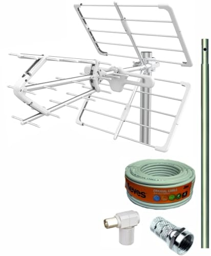 TECNOVOZ Kit Antena TV 5G 15 Db + MASTIL 1,20M + 20 M Rollo Cable + Conectores
