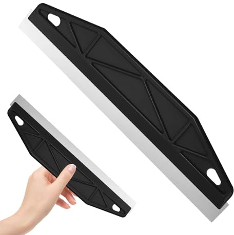 HeiTao 1 Pcs 12-Inch Stainless Steel Paint Shield | 201 Stainless Steel Edge with ABS Grip and Hanging Holes for Skirting Boards, Baseboards and Trim, Black