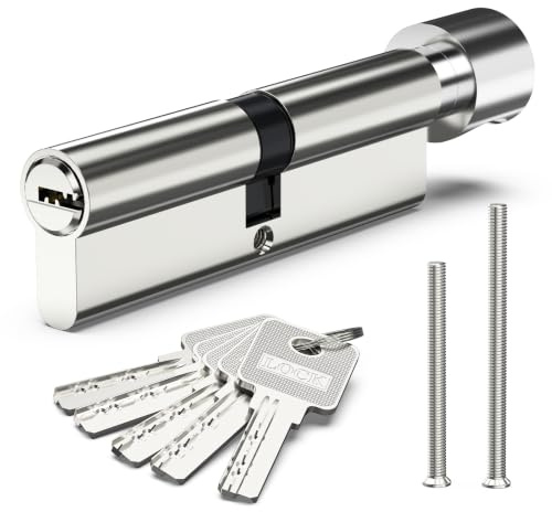 Valorada 50/50T(100mm) Thumb Turn Euro Cylinder Lock with 5 Keys | Barrel Lock for UPVC Door, Wooden, Composite Doors and Thumbturn, Nickel Plated Finish, Anti-Pick, Anti-Bump