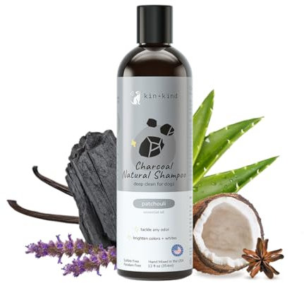 kin+kind Natürliches Hunde-Shampoo, Aktivkohle – Tiefenreinigung, beseitigt Gerüche, hellt Weiß – natürliche Formel mit Bio-Aloe, Olivenöl und Kokosöl (Patchouli)