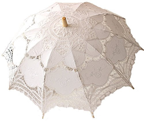 Jellbaby Sombrilla blanca de encaje para boda, accesorio de disfraz de dama victoriana, decoración de fiesta nupcial (blanco)