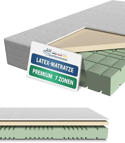 AM Qualitätsmatratzen 7 Zonen Latex Matratze 180x200 H2 - Made in Germany - Oeko TEX zertifizierte Naturlatex Matratze 180x200-23 cm Hoch - Hybridmatratze mit 4cm Latexauflage