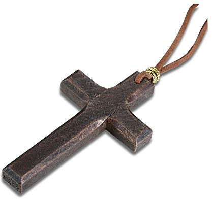 VNOX Vintage Handmade Wood Cross Prayer Necklace Pendent Crucifix on Cord Necklace,Religious Gift
