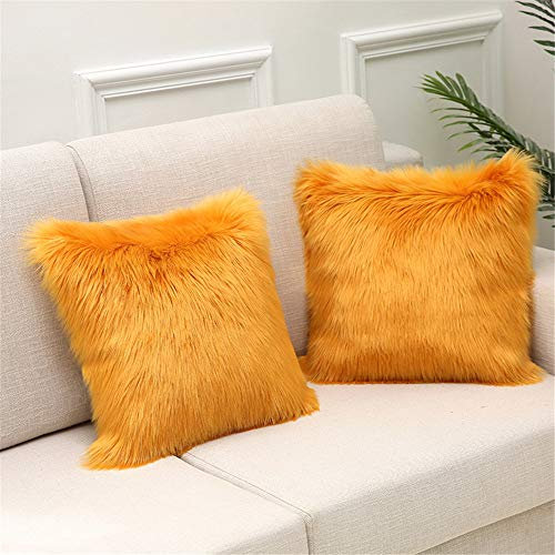Martin Kench 2PCS Kissenbezug Kunstfell Reißverschluss Kissenhülle Kissenbezüge Fellkissen Sofakissen Fell Bezüge Kissen Hülle Sofa Deko Hüllen (Orange,40 * 40cm)