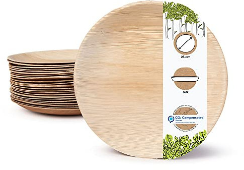 BIOZOYG 50x assiettes en feuille de palmier Ø 15 cm - Assiettes jetables compostables et naturelles - Vaisselle de fête ronde