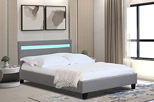 Comfy Living LED Fabric Modern Bed Frame Light Grey 3ft 4ft 4ft6 5ft (Double)
