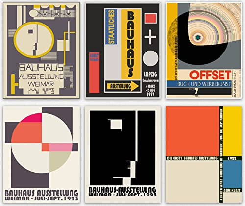 Bauhaus ästhetische Raumdekoration – abstrakte Wandkunst Bauhaus Ausstellung Bunte geometrische abstrakte Collage Bauhaus Poster 6 deutsche einzigartige Wohnkultur geometrische Muster (40cm x 50cm)