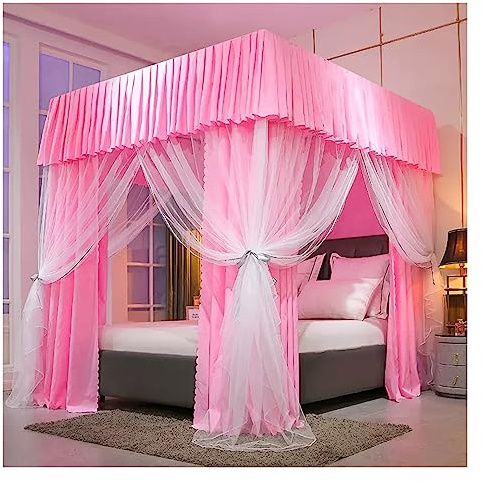 Betthimmel Luxus Palace Bett Baldachin Bettvorhang, Dekorative Bettüberdachungen des Doppelten Raumhohen Mädchen-Prinzessinzimmers, Mit Montagehalterung (Color : Pink, Size : 180x200x200cm)